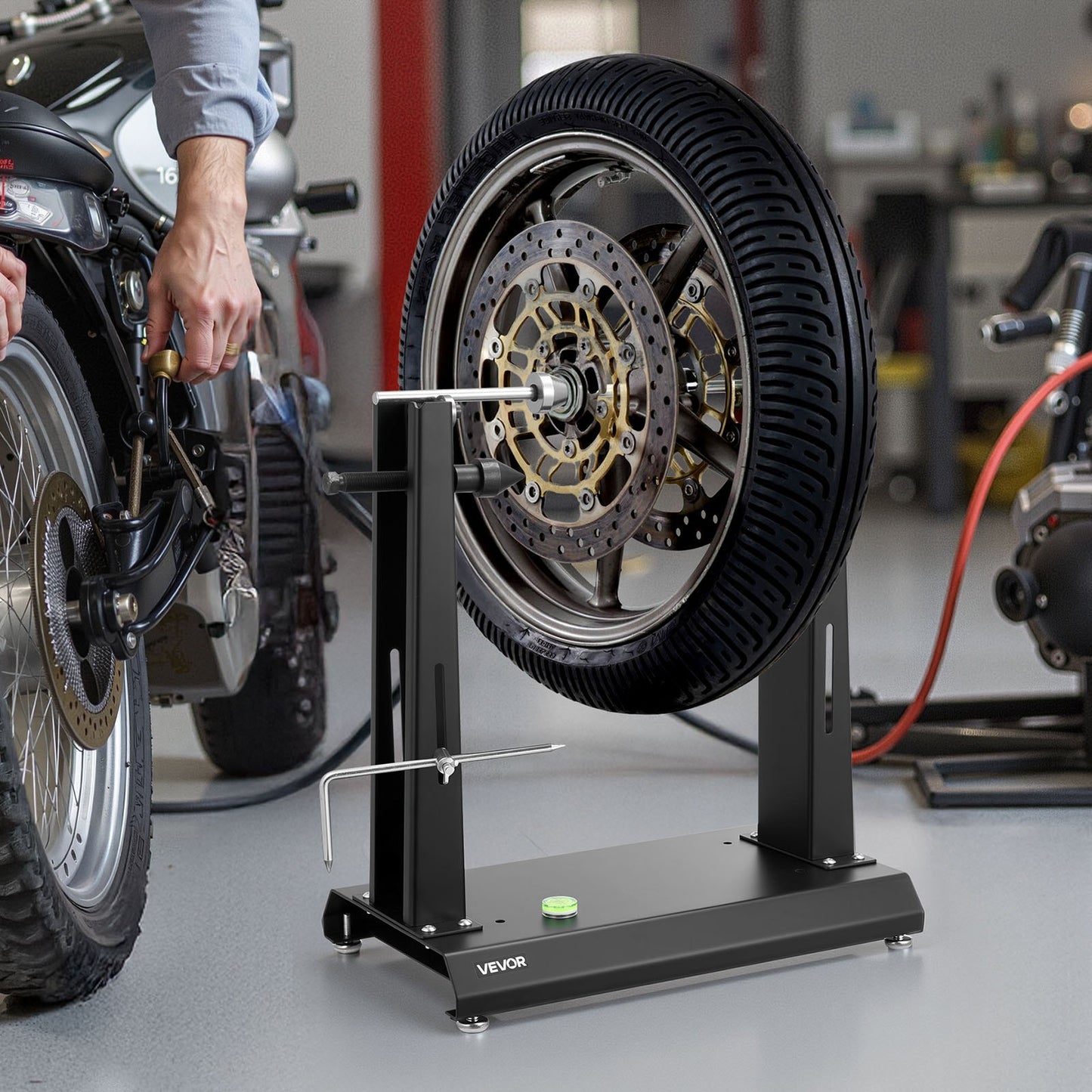 Motorcycle Wheel Balancer, 40 kg Capacity, Tire Balancer & Truing Stand with Adjustable Centering Cones and Truing Pointer, Balancing Tools for Most Motorcycles & Bicycles, 889 mm Wheel Dia