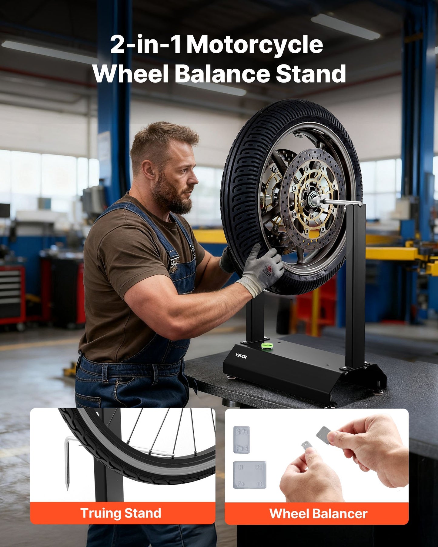 Motorcycle Wheel Balancer, 40 kg Capacity, Tire Balancer & Truing Stand with Adjustable Centering Cones and Truing Pointer, Balancing Tools for Most Motorcycles & Bicycles, 813 mm Wheel Dia