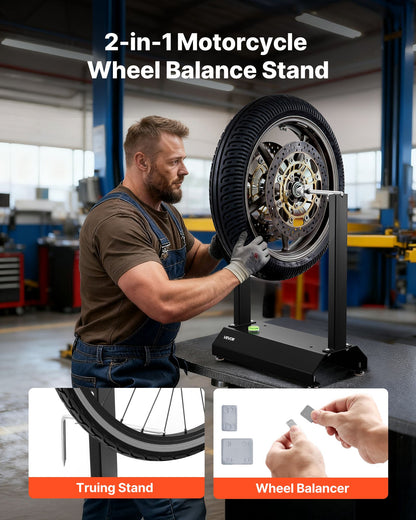 Motorcycle Wheel Balancer, 40 kg Capacity, Tire Balancer & Truing Stand with Adjustable Centering Cones and Truing Pointer, Balancing Tools for Most Motorcycles & Bicycles, 813 mm Wheel Dia