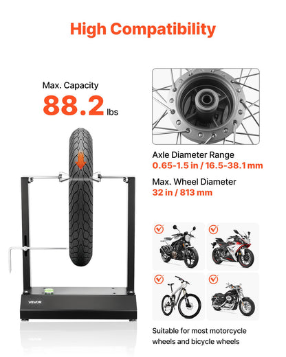 Motorcycle Wheel Balancer, 40 kg Capacity, Tire Balancer & Truing Stand with Adjustable Centering Cones and Truing Pointer, Balancing Tools for Most Motorcycles & Bicycles, 813 mm Wheel Dia