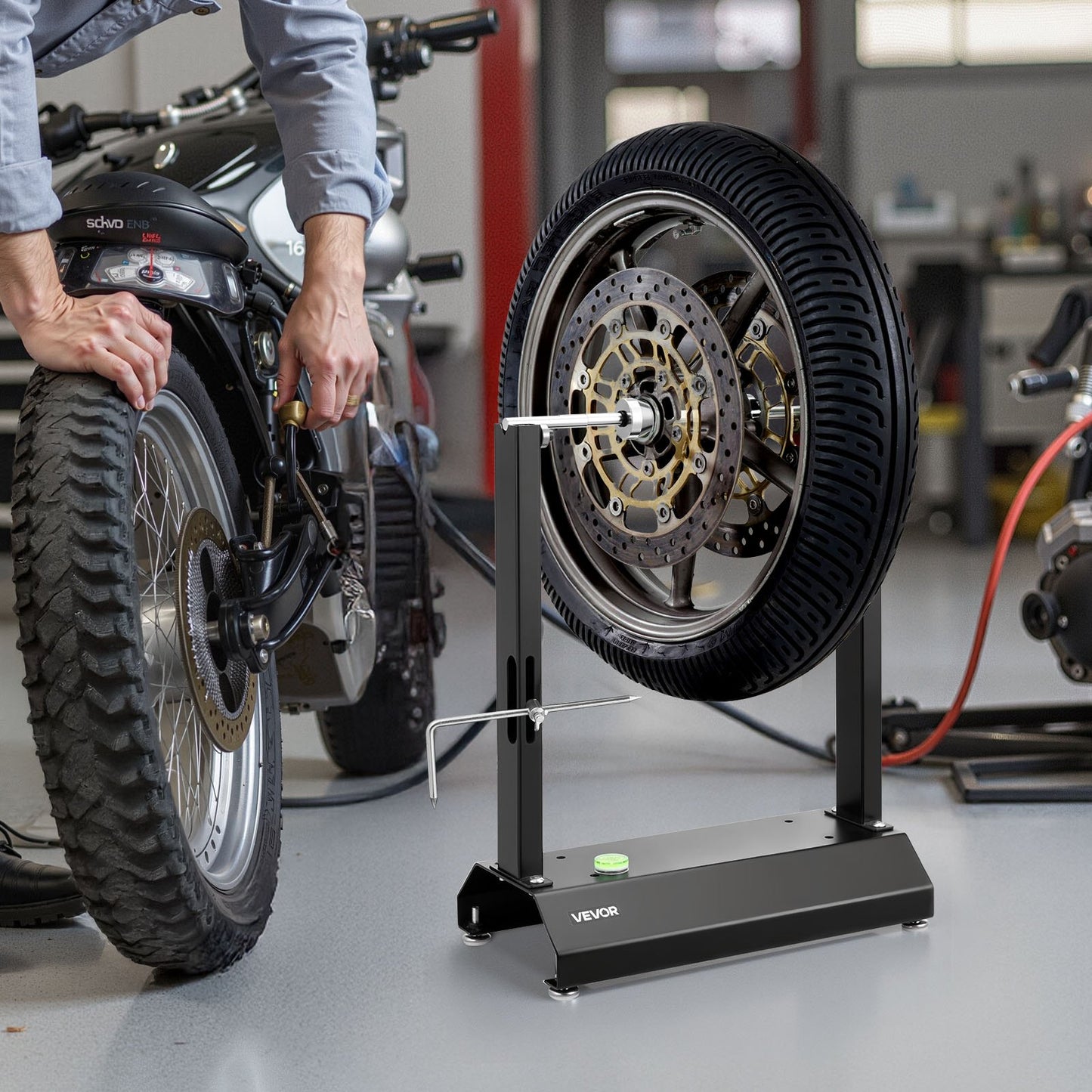 Motorcycle Wheel Balancer, 40 kg Capacity, Tire Balancer & Truing Stand with Adjustable Centering Cones and Truing Pointer, Balancing Tools for Most Motorcycles & Bicycles, 813 mm Wheel Dia