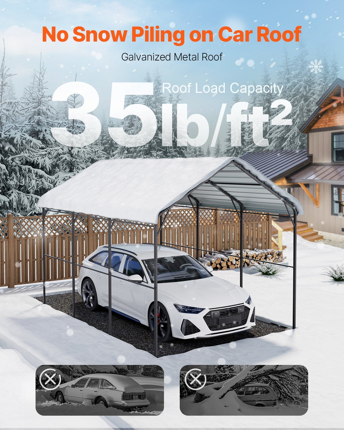 VEVOR 10' x 15' Metal Carport Heavy Duty Outdoor Car Shelter Garage for Boats