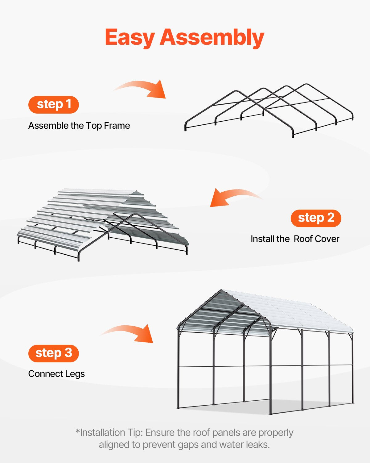 VEVOR 10' x 15' Metal Carport Heavy Duty Outdoor Car Shelter Garage for Boats