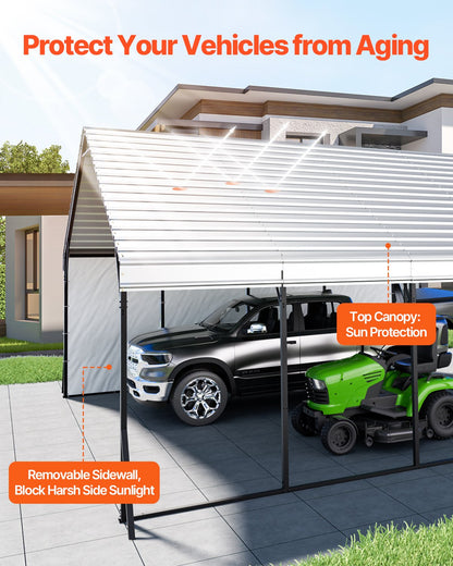 Heavy Duty Metal Carport, 5.8 x 6 x 3.77 m Outdoor Carport with Sturdy Frame & Roof, Car Garage Shade with Removable Sidewalls, Multi-Use Car Shelter for Pickup, Boat, Trucks & Tractors