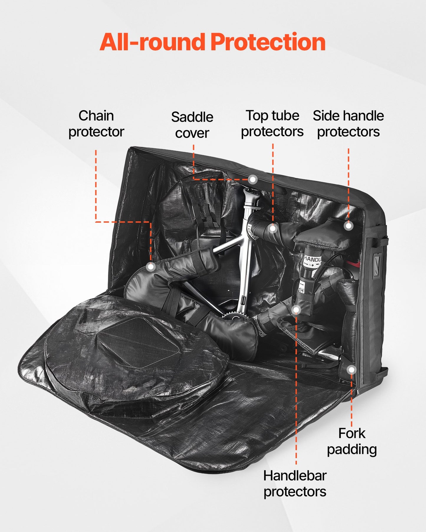 Bike Travel Bag, Transport Universal Bicycle Storage Case Bag with TSA Lock, Support Plates, Protection and Fork Mount Stabilisation, Bicycle Case Max. Wheelbase 130 cm for Airplane, Outdoor Use