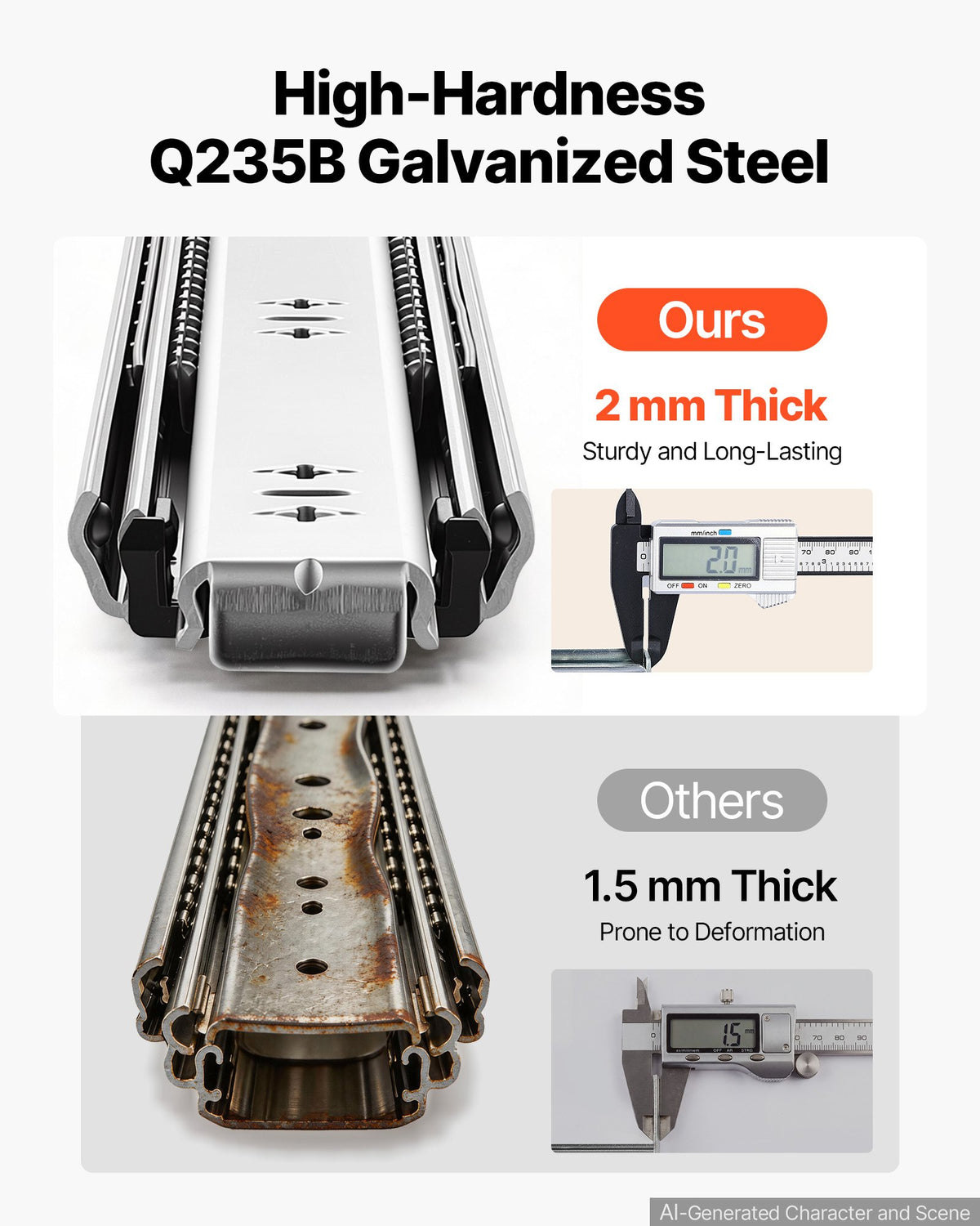 Heavy Duty Drawer Slides, 55 cm 113.4 kg with Lock Side Mount Rails, for Cabinets, Kitchen, Workbench, RV, 3-Fold Full Extension Ball Bearing Rails, Carbon Steel, with Screws & Nuts, 1 Pair