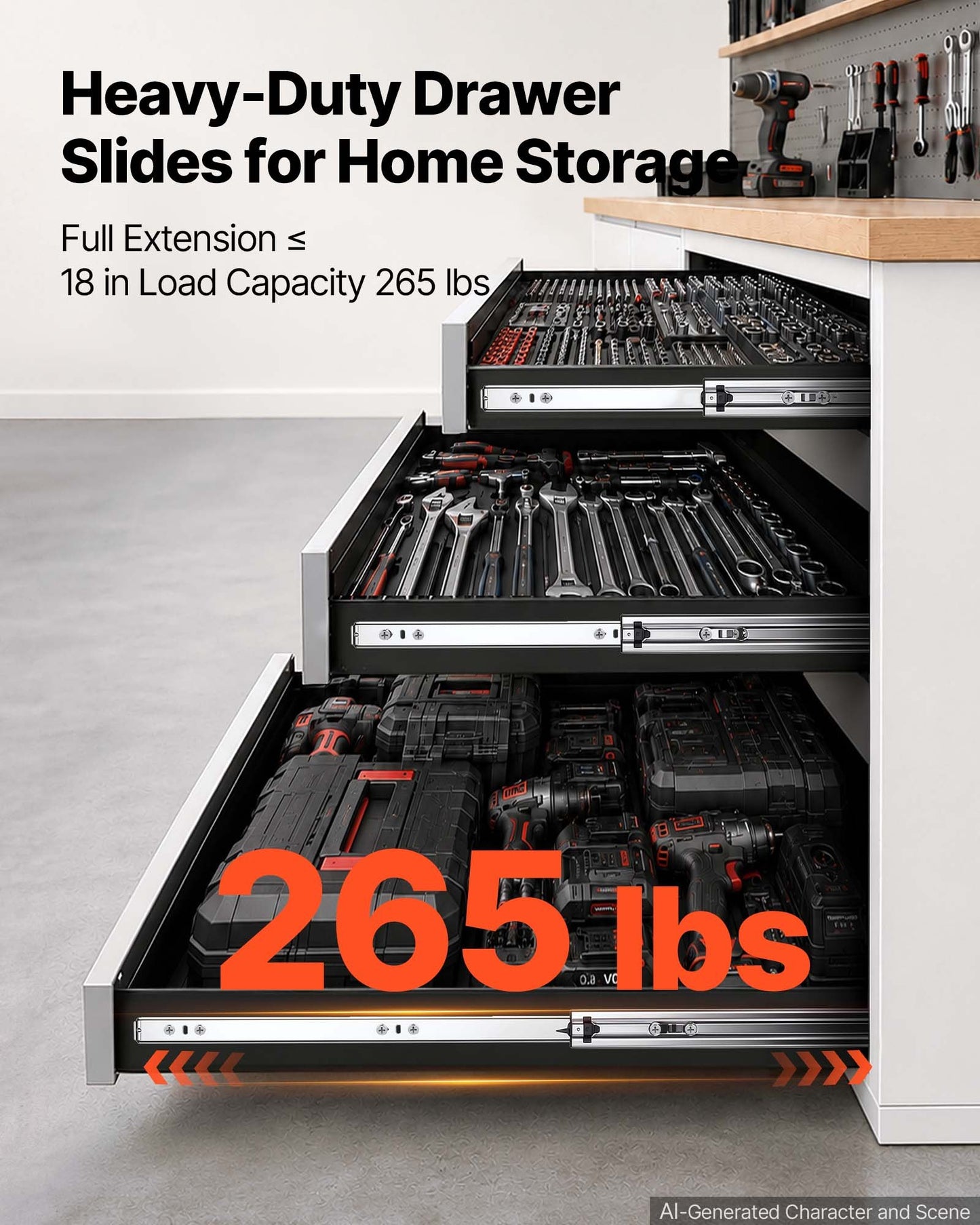 Heavy Duty Drawer Slides, 90 cm 120.2 kg Load Side Mount Rails, for Cabinets, Kitchen, Workbench, RV, 3-Fold Full Extension Ball Bearing Rails, Carbon Steel, with Screws & Nuts, 1 Pair