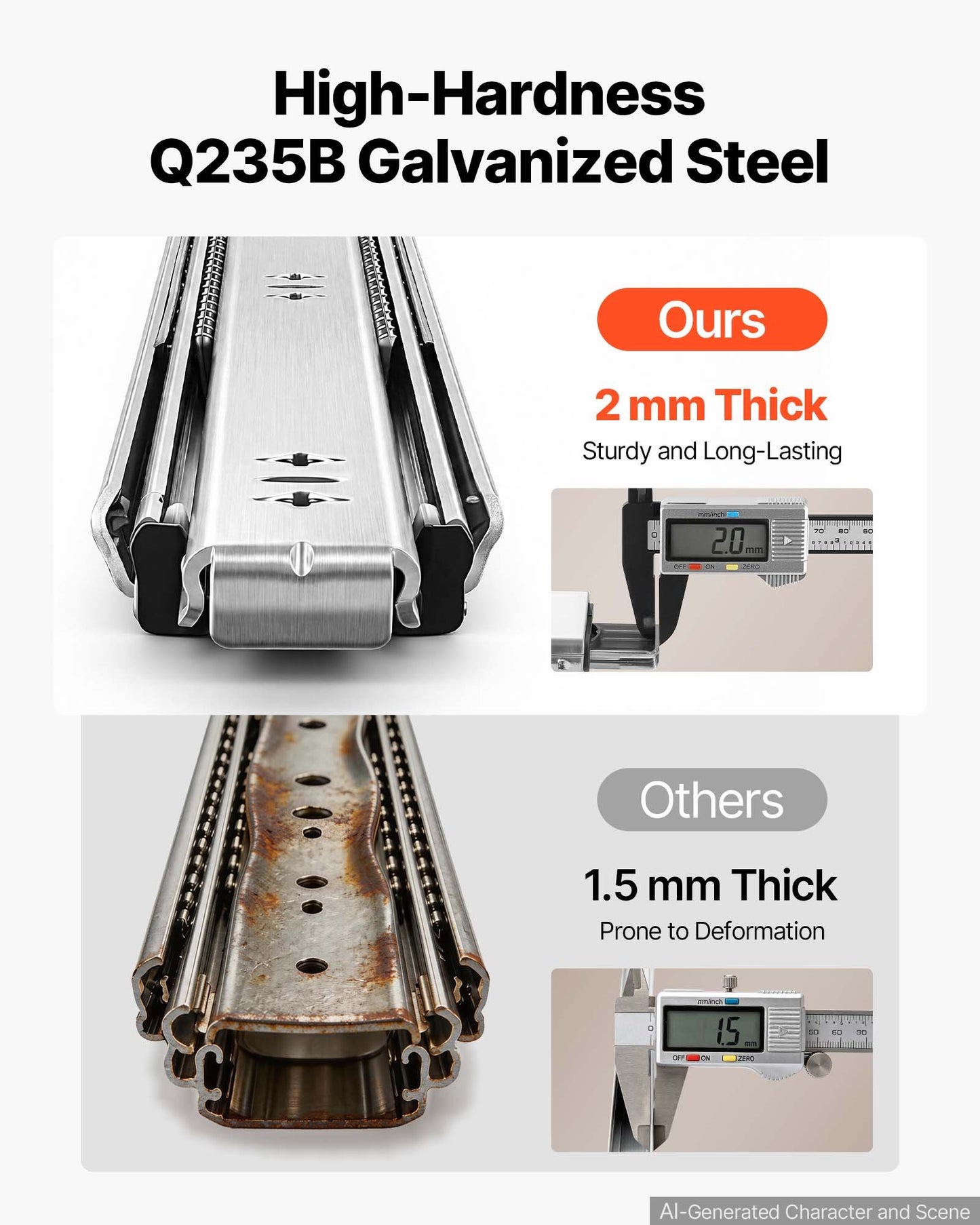 Heavy Duty Drawer Slides, 90 cm 120.2 kg Load Side Mount Rails, for Cabinets, Kitchen, Workbench, RV, 3-Fold Full Extension Ball Bearing Rails, Carbon Steel, with Screws & Nuts, 1 Pair