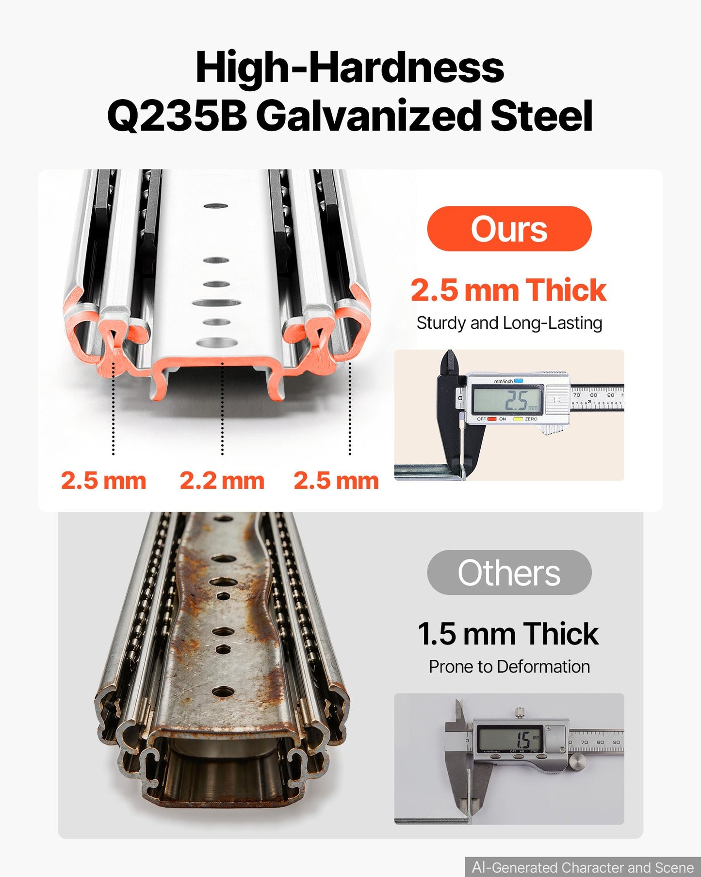 Heavy Duty Drawer Slides, 40.6 cm 226.8 kg with Lock Side Mount Rails, for Cabinets, Kitchen, Workbench, RV, 3-Fold Full Extension Ball Bearing Rails, Carbon Steel, with Screws & Nuts, 1 Pair