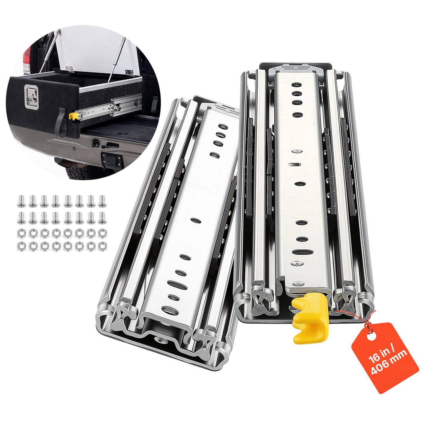 Heavy Duty Drawer Slides, 40.6 cm 226.8 kg with Lock Side Mount Rails, for Cabinets, Kitchen, Workbench, RV, 3-Fold Full Extension Ball Bearing Rails, Carbon Steel, with Screws & Nuts, 1 Pair