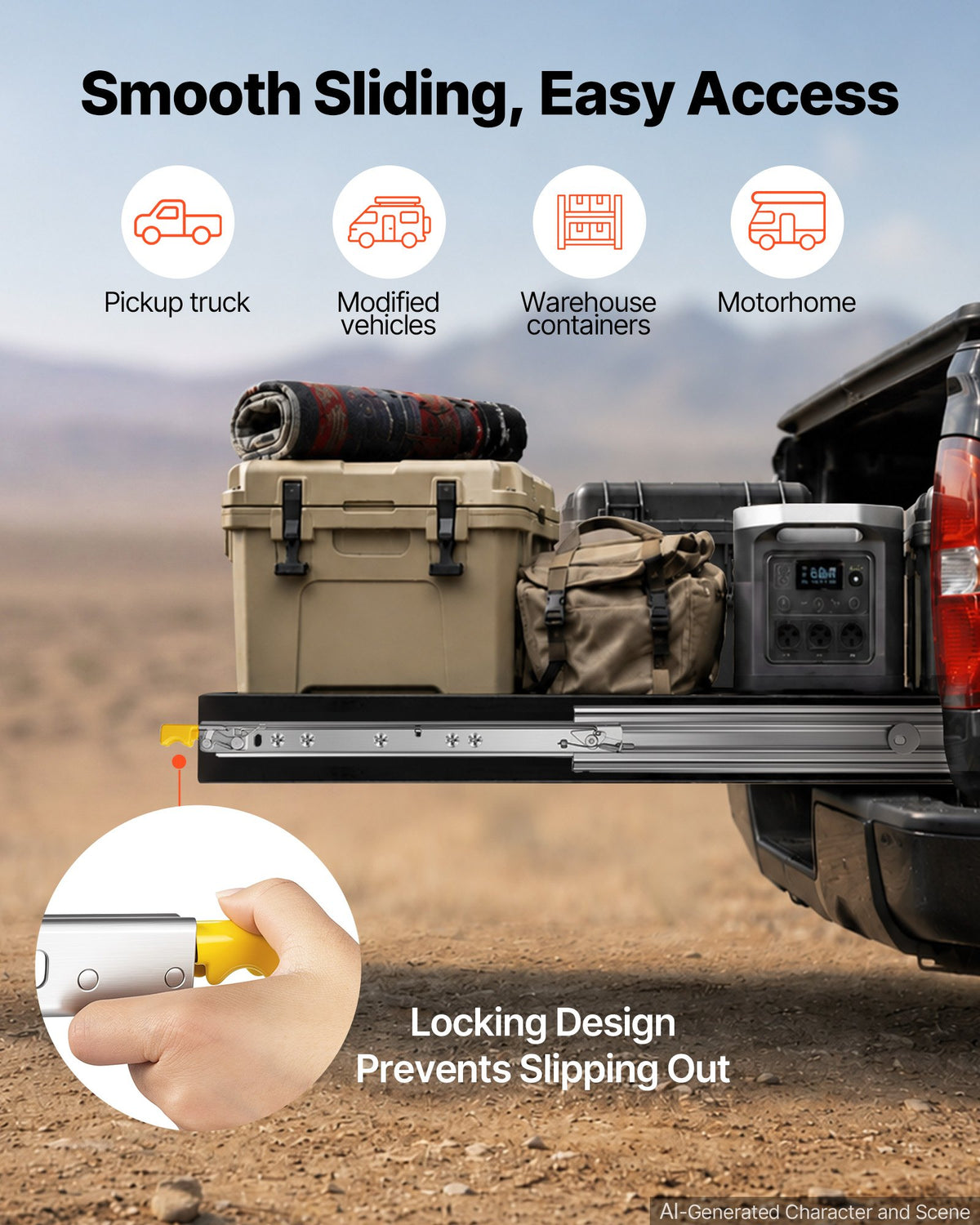Heavy Duty Drawer Slides, 66 cm 226.8 kg with Lock Side Mount Rails, for Cabinets, Kitchen, Workbench, RV, 3-Fold Full Extension Ball Bearing Rails, Carbon Steel, with Screws & Nuts, 1 Pair