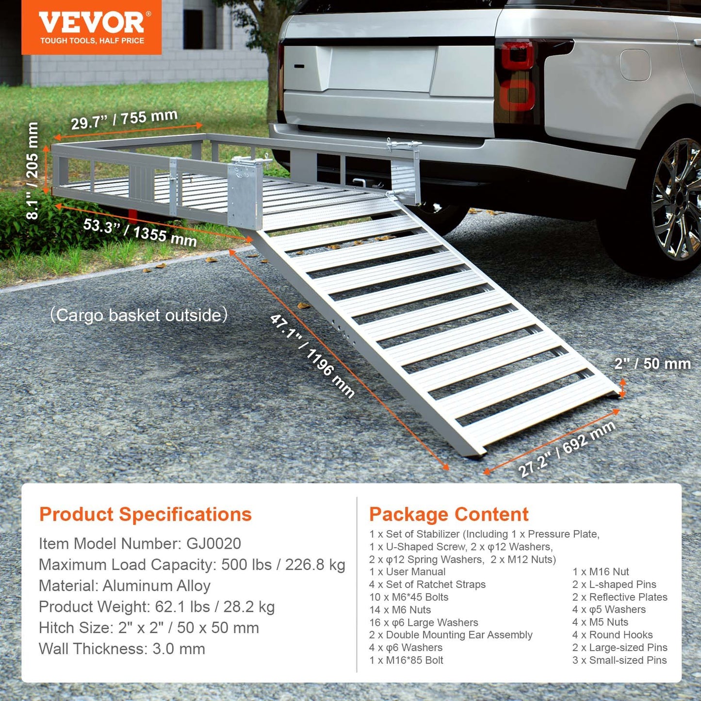 VEVOR Hitch Mount Wheelchair Carrier 47.2" x 27.6", 500LBS Mobility Scooter Carrier