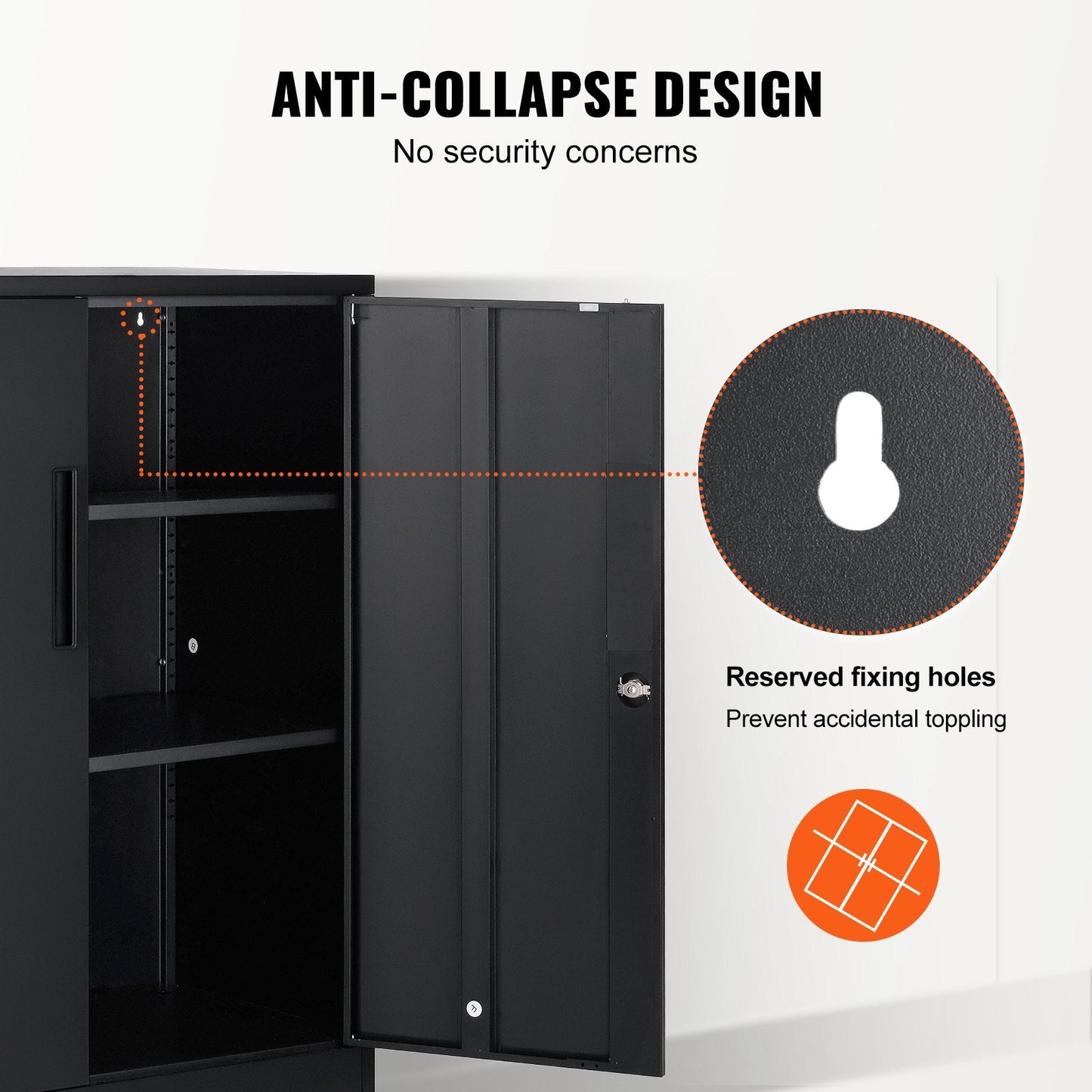 Black Metal Storage Cabinet with Lock, 2 Shelves, 900x450x1060 mm, 30.3 kg