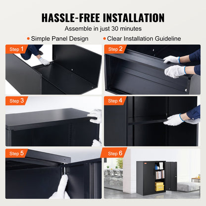 VEVOR Metal Storage Cabinet w/ 3 Keys 2 Adjustable Shelves & Magnetic Door Black