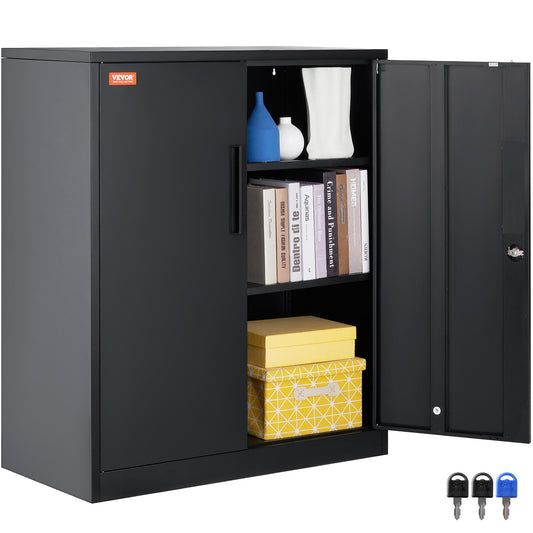 VEVOR Metal Storage Cabinet w/ 3 Keys 2 Adjustable Shelves & Magnetic Door Black