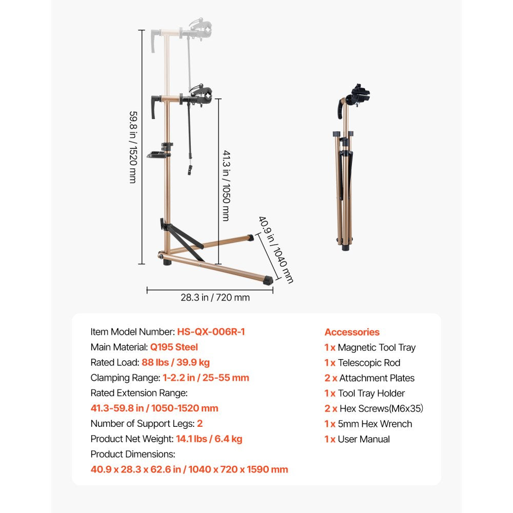 VEVOR Bike Repair Stand 39.9 kg Adjustable Bicycle Maintenance Rack with Tray