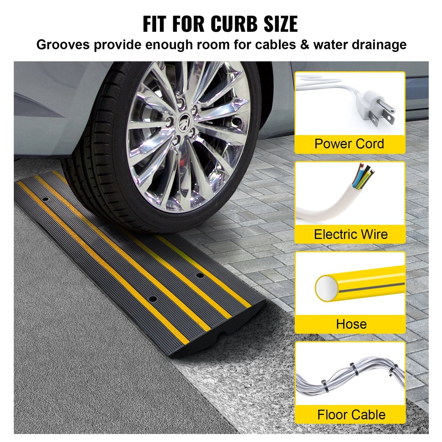 Heavy Duty Rubber Curb Ramp, 6.5 cm Rise, 15 Tons Capacity, Non-Slip Design