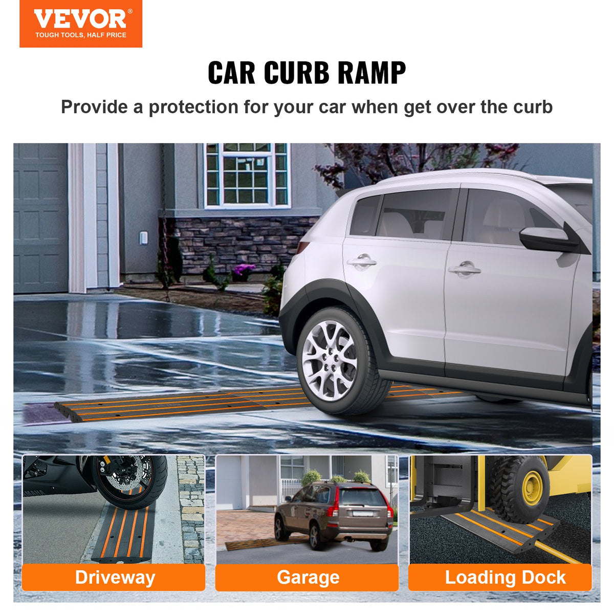 VEVOR Curb Ramp, 2 Pack, 6.5 cm Rise, Rubber Driveway Ramps, Heavy Duty 15 tons