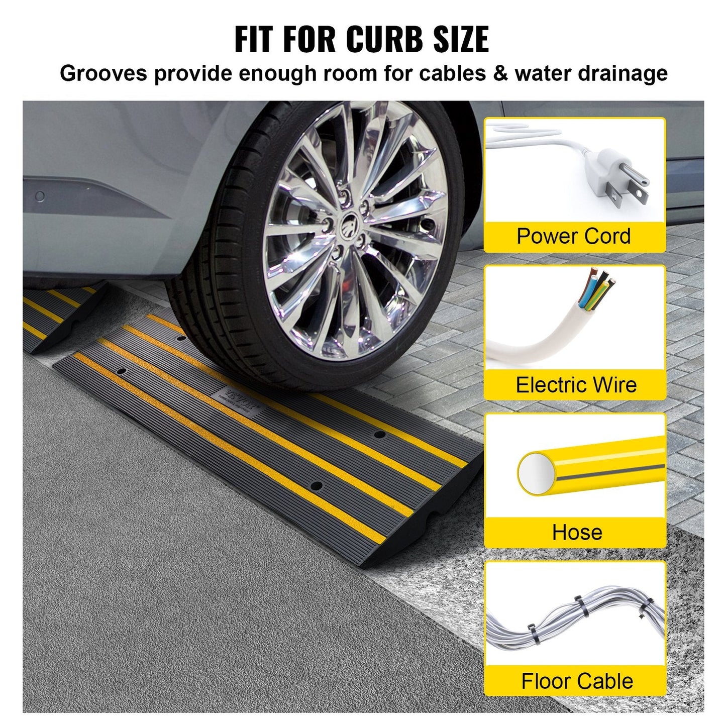 Heavy Duty Rubber Driveway Ramps, 2 Pack, 6.5 cm Rise, 15 Ton Capacity