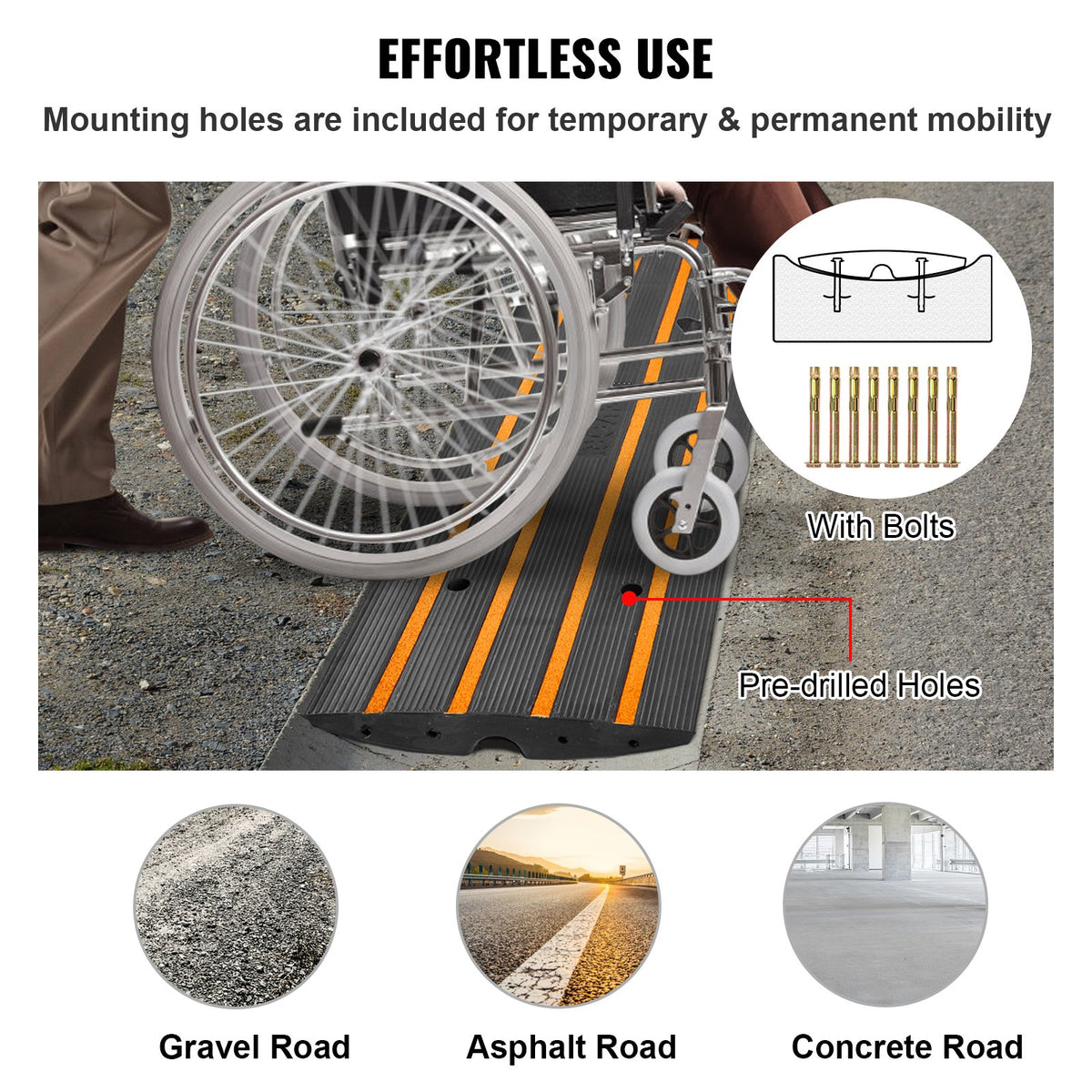 VEVOR Curb Ramp, 2 Pack, 6.5 cm Rise, Rubber Driveway Ramps, Heavy Duty 15 tons