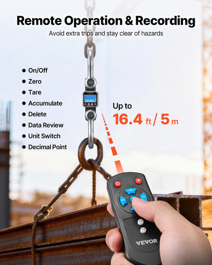 Digital Crane Scale, 22000 lbs/10 T Max Capacity, Heavy Duty Industrial Hanging Scale with Cast Aluminum Case & LCD Display, 2 kg Division & 3 Unit Switch, Remote Control for Garage Factory