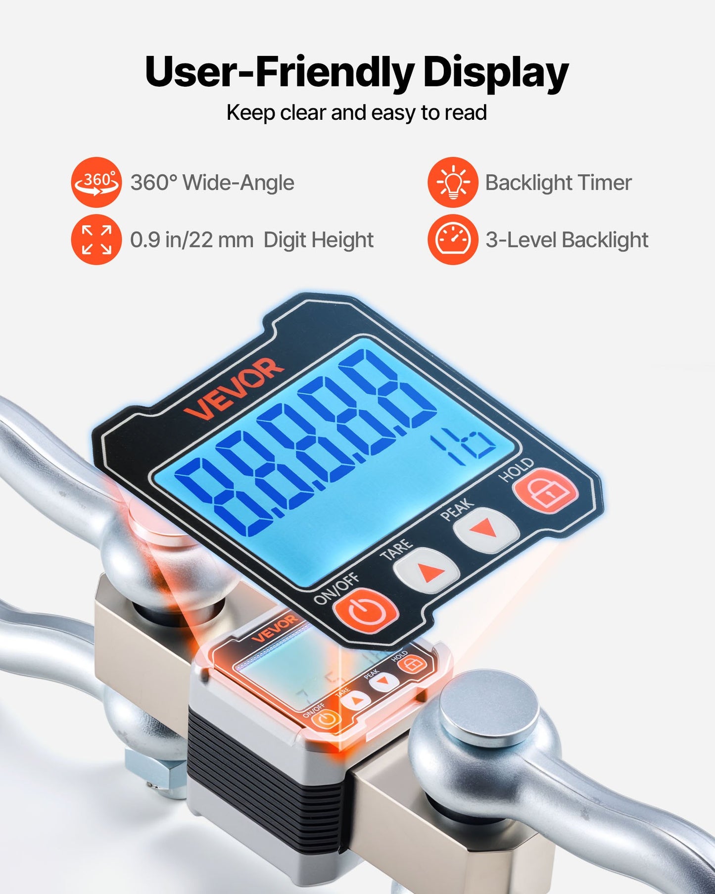 Digital Crane Scale, 22000 lbs/10 T Max Capacity, Heavy Duty Industrial Hanging Scale with Cast Aluminum Case & LCD Display, 2 kg Division & 3 Unit Switch, Remote Control for Garage Factory