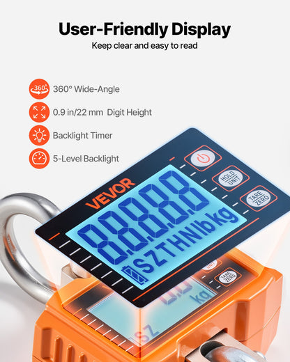 Digital Crane Scale, 4400 lbs/2000 kg Max Capacity, Heavy Duty Industrial Hanging Scale with Cast Aluminum Case & LCD Display, 500 g Division & 3 Unit Switch, Remote Control for Garage Factory