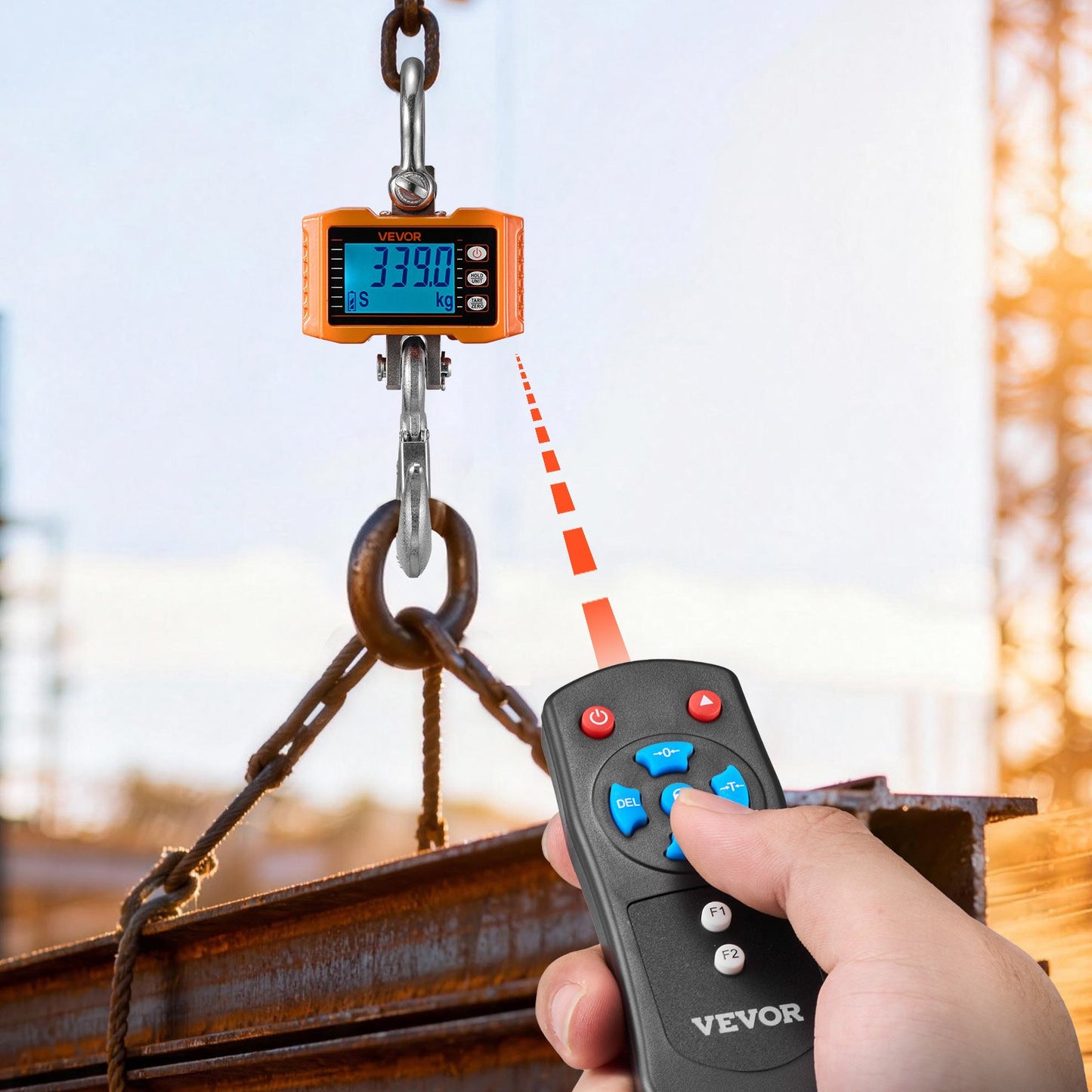 Digital Crane Scale, 4400 lbs/2000 kg Max Capacity, Heavy Duty Industrial Hanging Scale with Cast Aluminum Case & LCD Display, 500 g Division & 3 Unit Switch, Remote Control for Garage Factory
