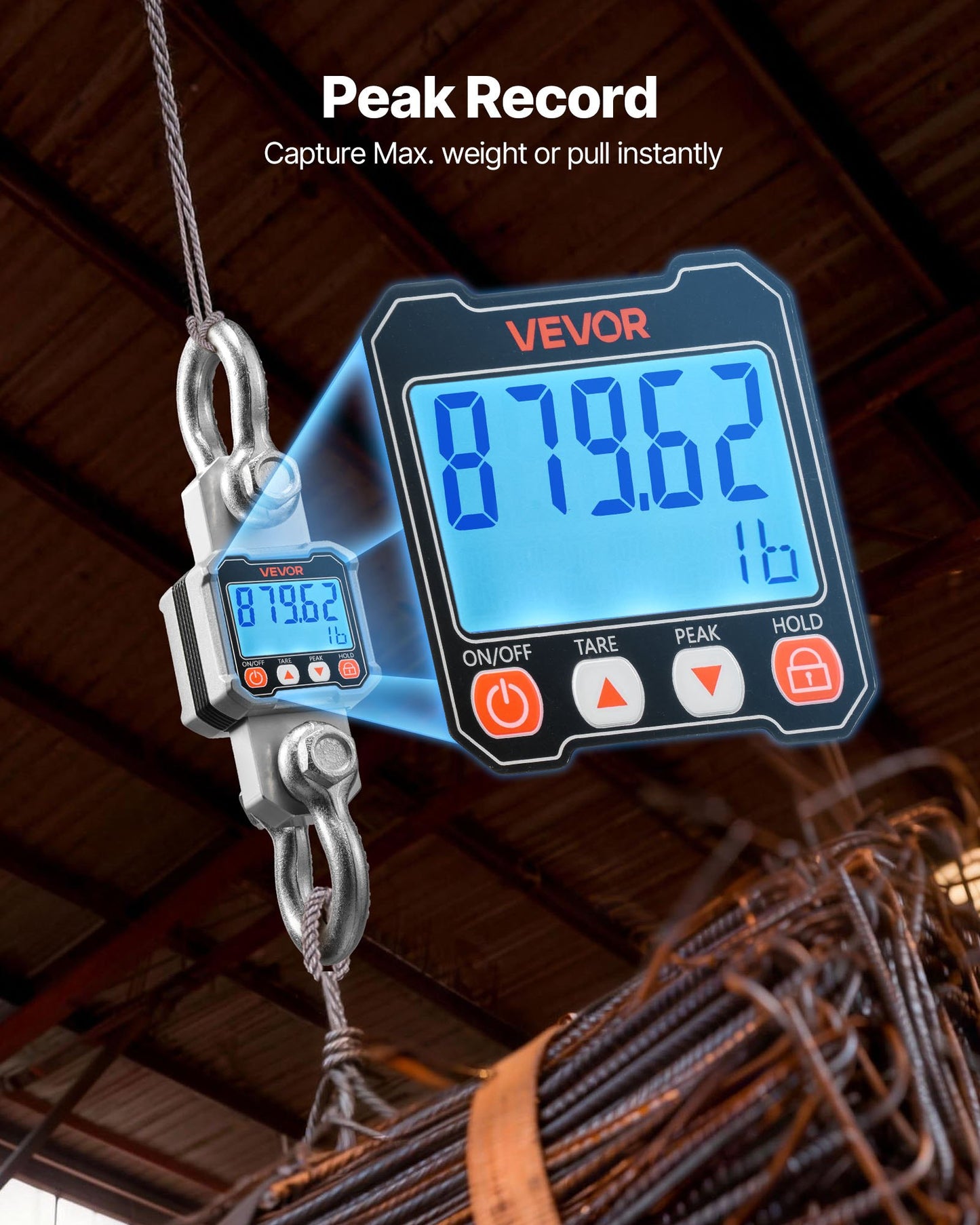 Digital Crane Scale, 6600 lbs/3000 kg Max Capacity, Heavy Duty Industrial Hanging Scale with Cast Aluminum Case & LCD Display, 500 g Division & 3 Unit Switch, Remote Control for Garage Factory