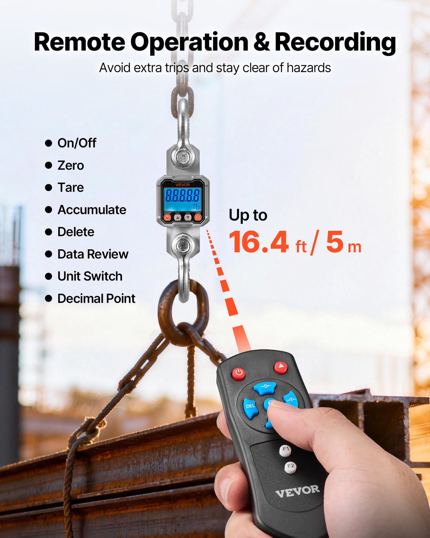 Digital Crane Scale, 6600 lbs/3000 kg Max Capacity, Heavy Duty Industrial Hanging Scale with Cast Aluminum Case & LCD Display, 500 g Division & 3 Unit Switch, Remote Control for Garage Factory