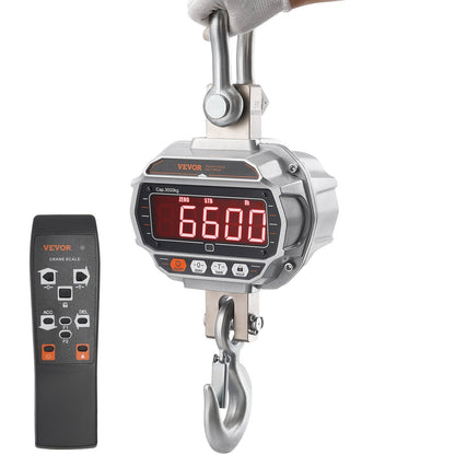Heavy Duty 3000 kg Digital Crane Scale with Remote & LED Display, Silver