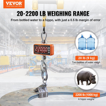 Digital Crane Scale 1000 kg, Heavy Duty Hanging Scale with Remote and LED