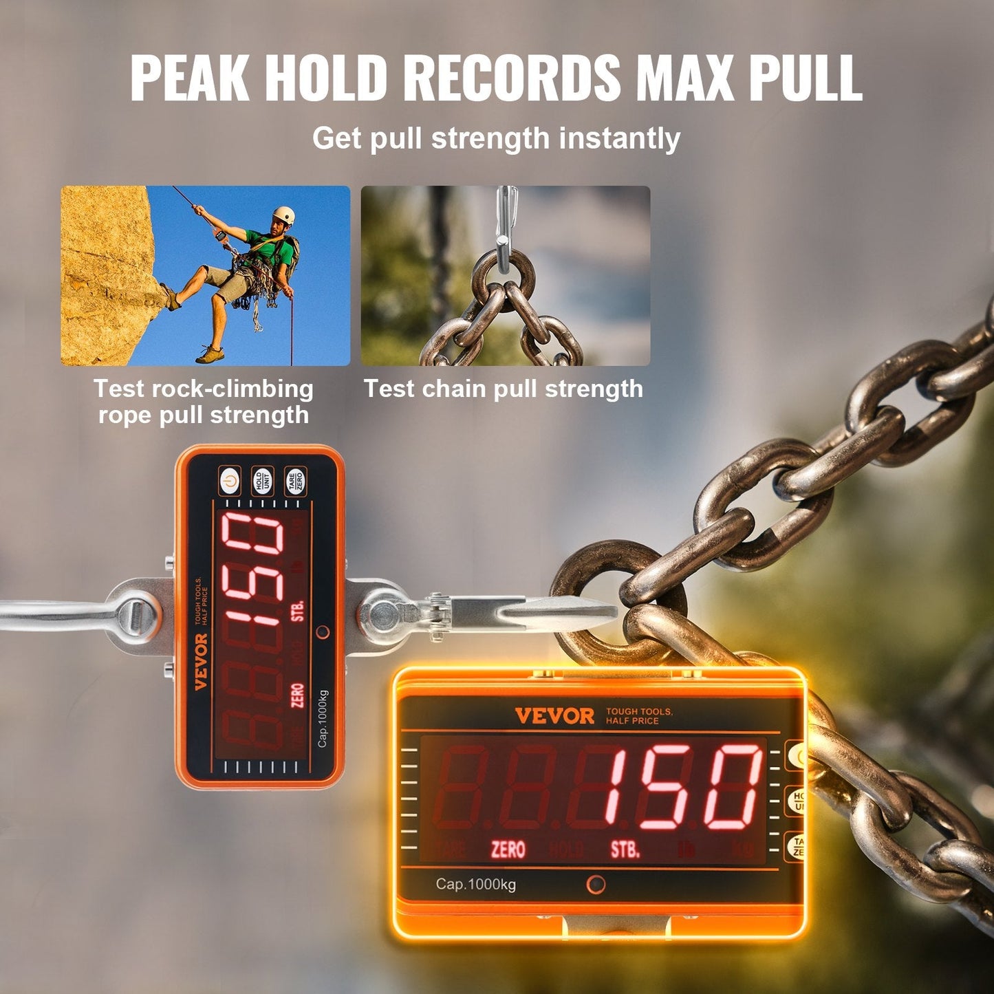 Digital Crane Scale 1000 kg, Heavy Duty Hanging Scale with Remote and LED