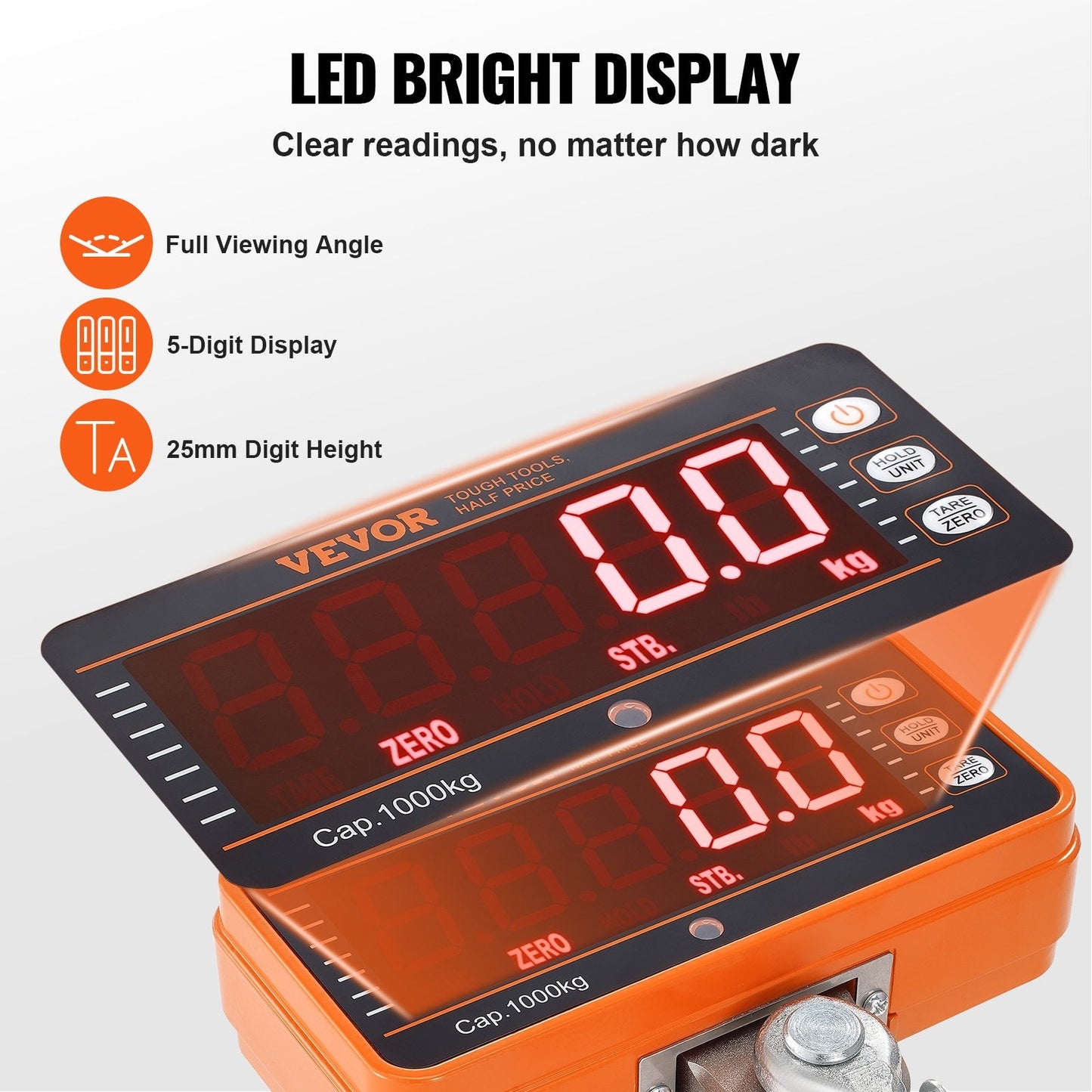 Digital Crane Scale 1000 kg, Heavy Duty Hanging Scale with Remote and LED