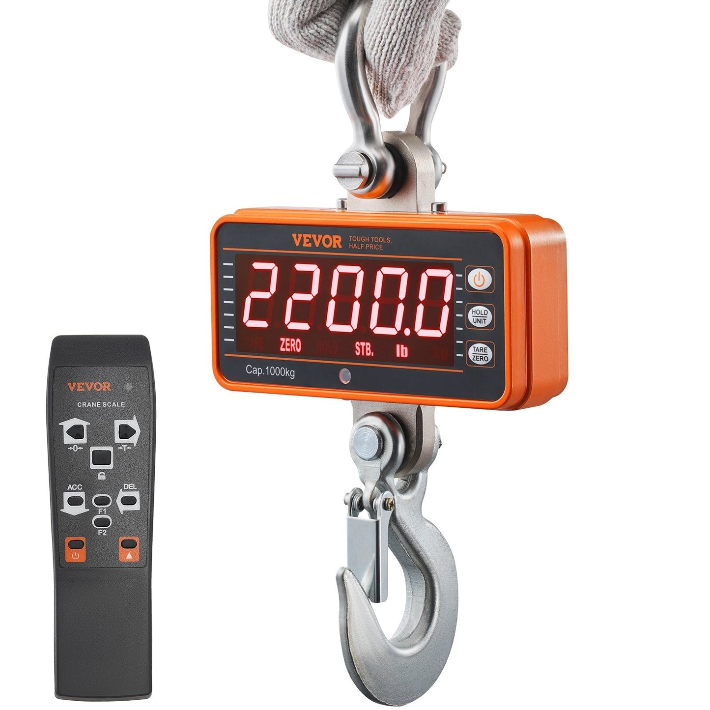 Digital Crane Scale 1000 kg, Heavy Duty Hanging Scale with Remote and LED