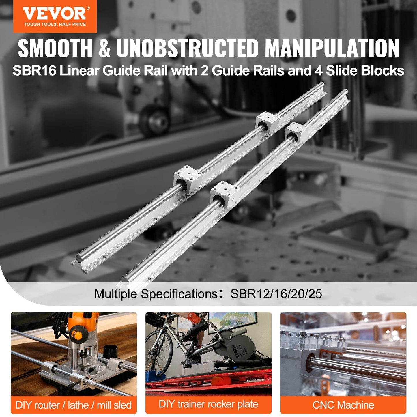 2000mm Linear Guide Rail Set with SBR16UU Slide Blocks for CNC Machines