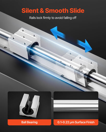 Linear Rail Kit, SBR20, 2Pcs 2000 mm (78.74 inch) Linear Motion Guide Rails and 4Pcs Bearing Slide Blocks, Fully Supported Shaft, for Cutting, Grinding, Milling, Drilling Machines, and More