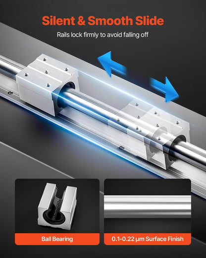 Linear Rail Kit, SBR25, 2Pcs 1200 mm (47.24 inch) Linear Motion Guide Rails and 4Pcs Bearing Slide Blocks, Fully Supported Shaft, for Cutting, Grinding, Milling, Drilling Machines, and More