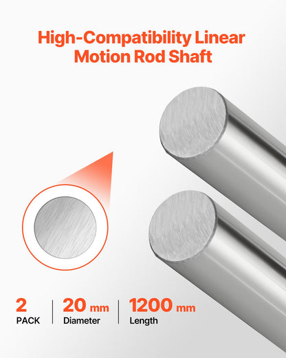 2PCS Linear Motion Rod, 20 mm x 1200 mm (0.79 x 47.24 in), SFC20 Carbon Steel Linear Rod Shaft, Anti Rust and High Precision, High Hardness Shaft, for Cutting Grinding Milling Drilling Machine