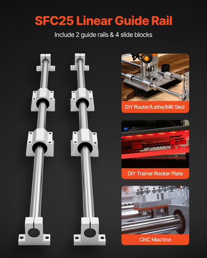 Linear Rail Kit, SFC25, 2Pcs 1000 mm (39.4 inch) Linear Motion Guide Rails and 4Pcs Bearing Slide Blocks, for DIY Engraving Machine Lathe Milling Machine Slides, DIY Training Rocker Plate