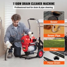 120m x 1.5m Heavy-Duty Drain Cleaner Machine, 1100W with Manual Feed