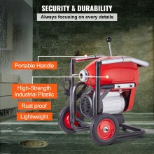 120m x 1.5m Heavy-Duty Drain Cleaner Machine, 1100W with Manual Feed