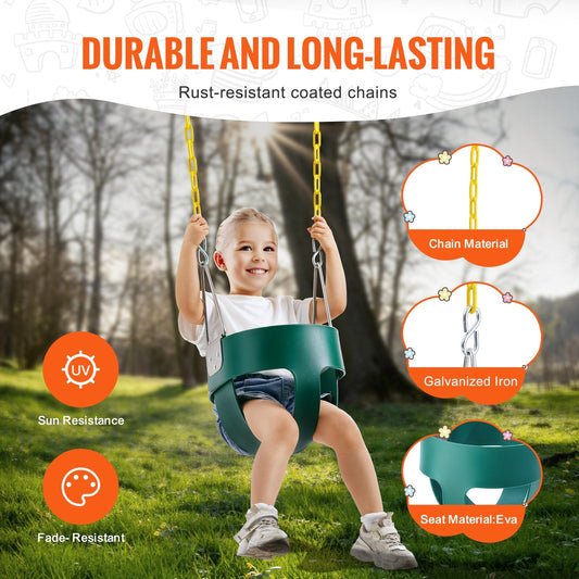 Toddler Swing Seat with High Back Support, 68 kg Capacity, Indoor/Outdoor Use