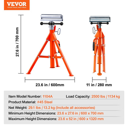 Heavy Duty Roller Stand, 1136 kg Capacity, Height Adjustable 0.7-1.3 m