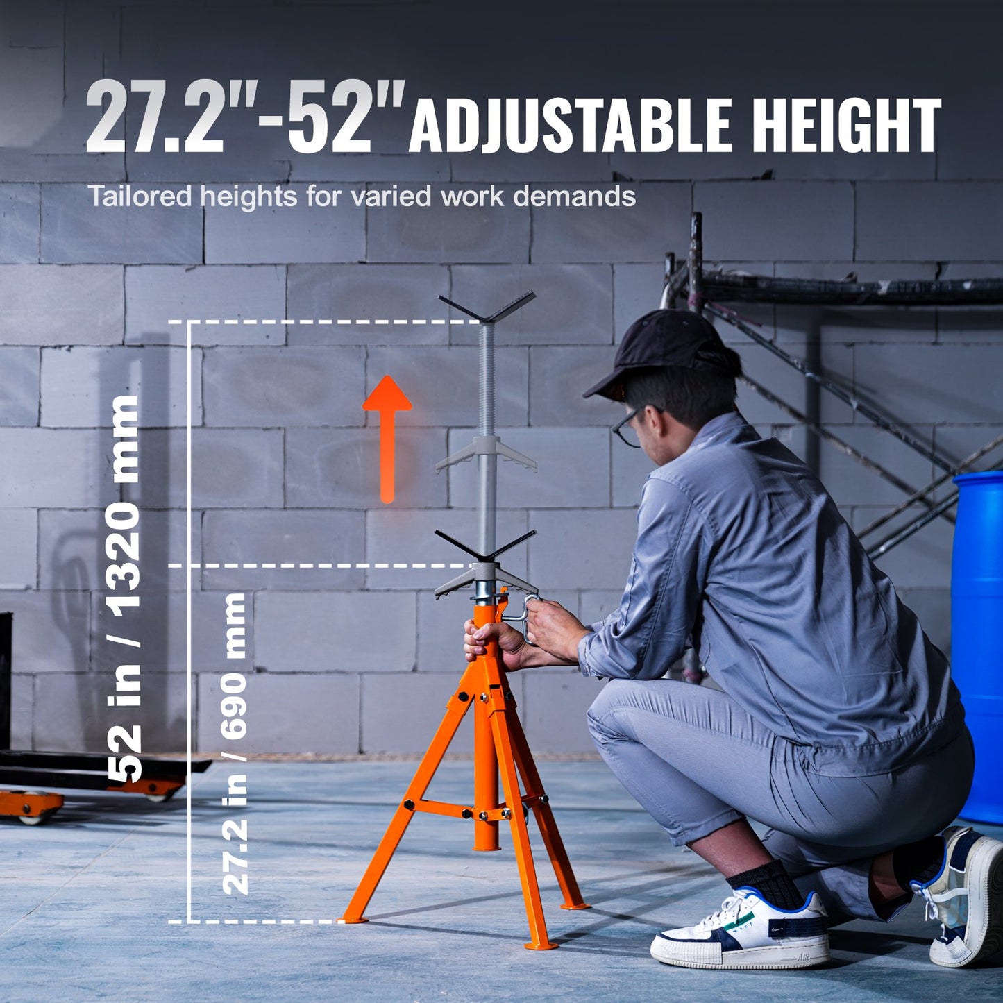 VEVOR Pipe Stand, 2500LBS Heavy Duty Pipe Jack Stands, 27.2"-52" Height Adjustable
