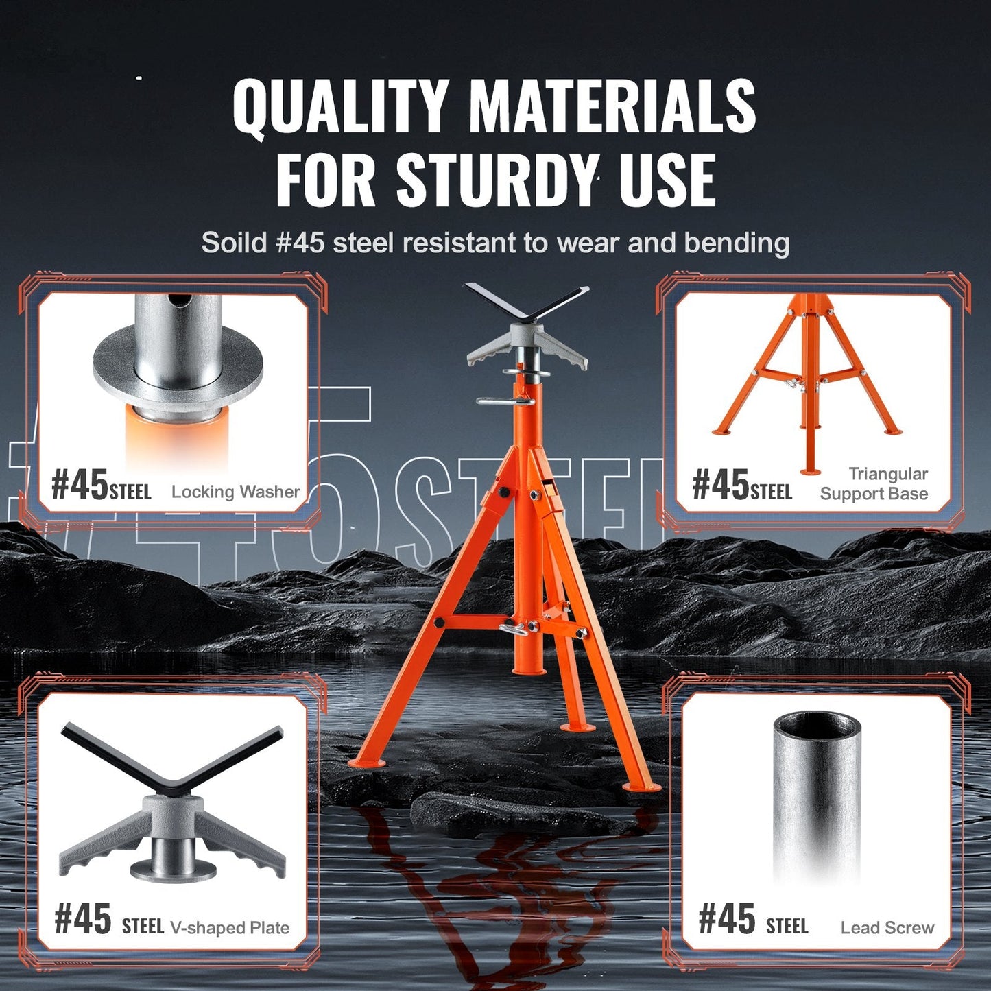 Heavy Duty Pipe Jack Stand, 1134 kg Capacity, Adjustable 0.69-1.32 m Height