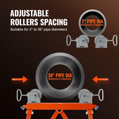 Heavy Duty Pipe Stand with Roller Head, Supports 1134 kg for 0.05-0.91 Meter Pipes