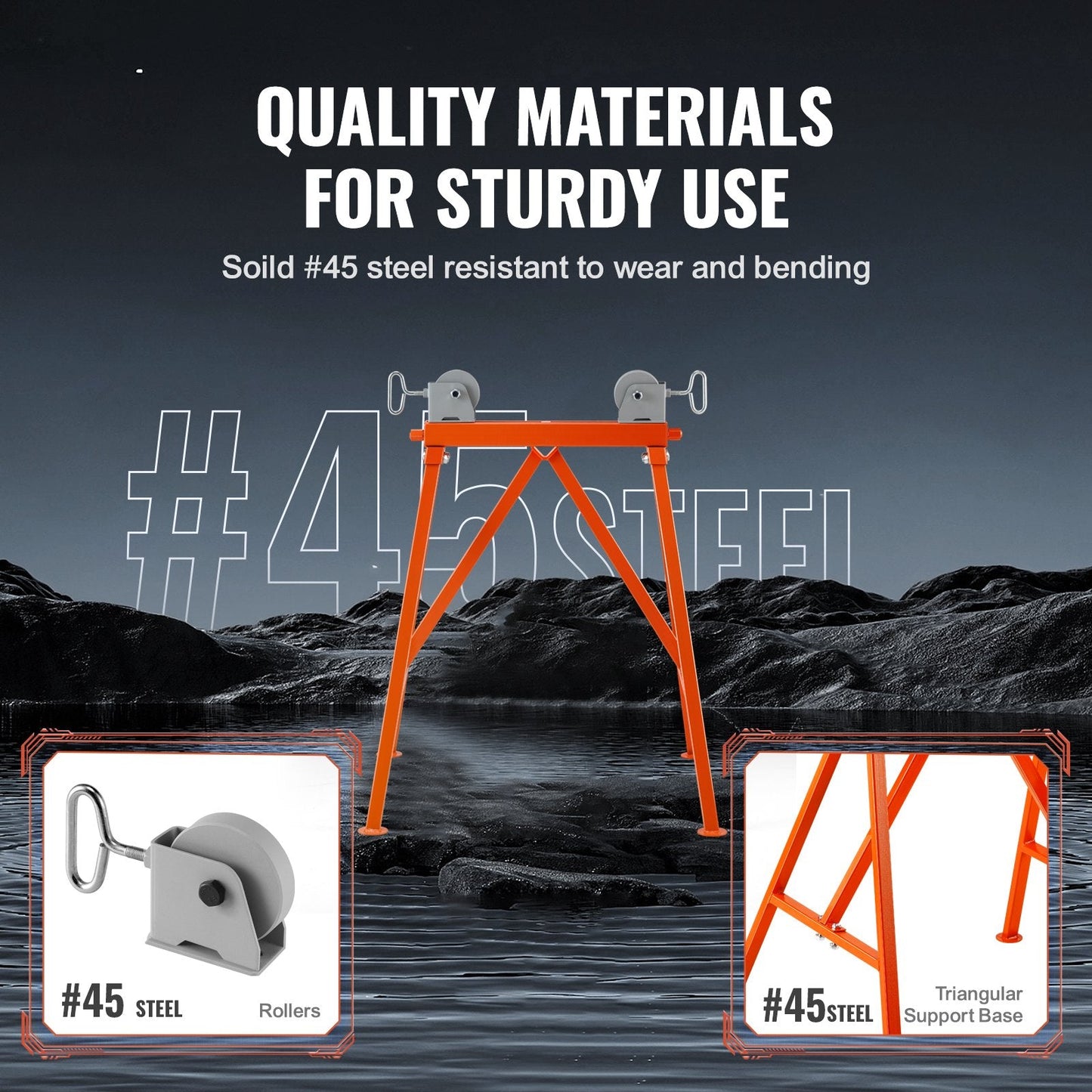 Heavy Duty Pipe Stand with Roller Head, Supports 1134 kg for 0.05-0.91 Meter Pipes