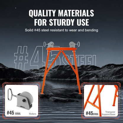 Heavy Duty Pipe Stand with Roller Head, Supports 1134 kg for 0.05-0.91 Meter Pipes