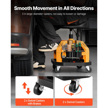 VEVOR Rolling Shop Stool Heavy-Duty Garage Work Seat 136 kg Load with Caster